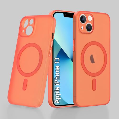 Image of ZAP CASE Paper Thin Case for iPhone 13 | Ultra-Slim 0.5 mm Back Cover | Metal Buttons | Lightweight | Matte Finish | Anti-Fingerprint | Scratch Resistant | Camera Protection | Magsafe | Orange