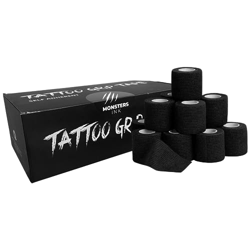 Monsters Ink Tattoo Grip Tape, Wrist Tape & Vet Wrap, Cohesive Bandage Wrap, Tattoo Wrap (5cm x 4.5m Box of 36)