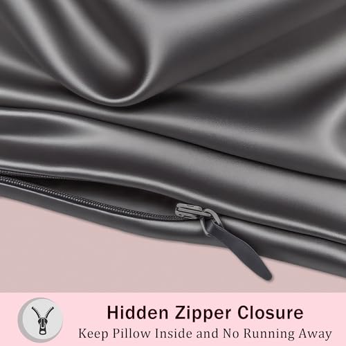 Mulberry Silk King Size Pillow Cases Set of 2, Ultra Smooth Soft Breathable Cooling Pillow Cases for Hot Sleepers, Silk Satin Pillowcases 2 Pack with Zipper for Hair and Skin, Gifts for Women