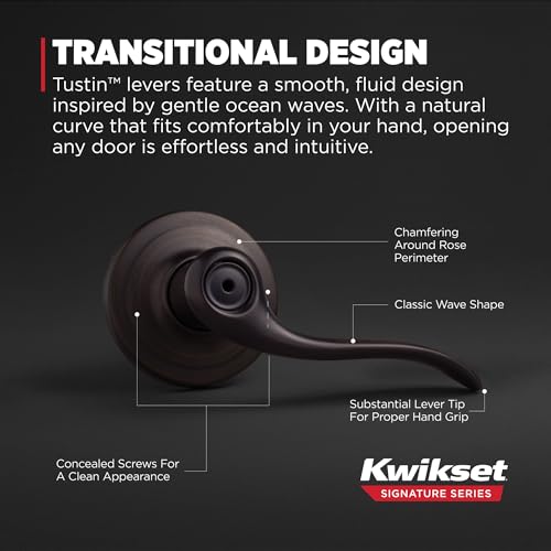 Image of Kwikset Tustin Interior Privacy Door Handle with Lock, Metal, Door Lever For Bathroom and Bedroom, Venetian Bronze Reversible Keyless Turn Lock, with Microban Protection