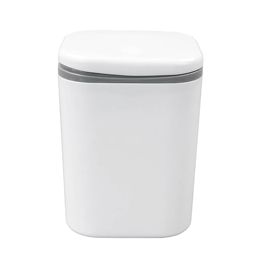 Miniatura 7 de Begale Cubo de basura de escritorio de plástico blanco de 0.5 galones, mini bote de basura con tapa