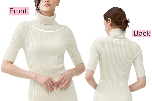 Image of v28 Women Turtleneck 1 /2 Half Sleeve Highly Stretchy Ribbed Knit Fitted Sweater