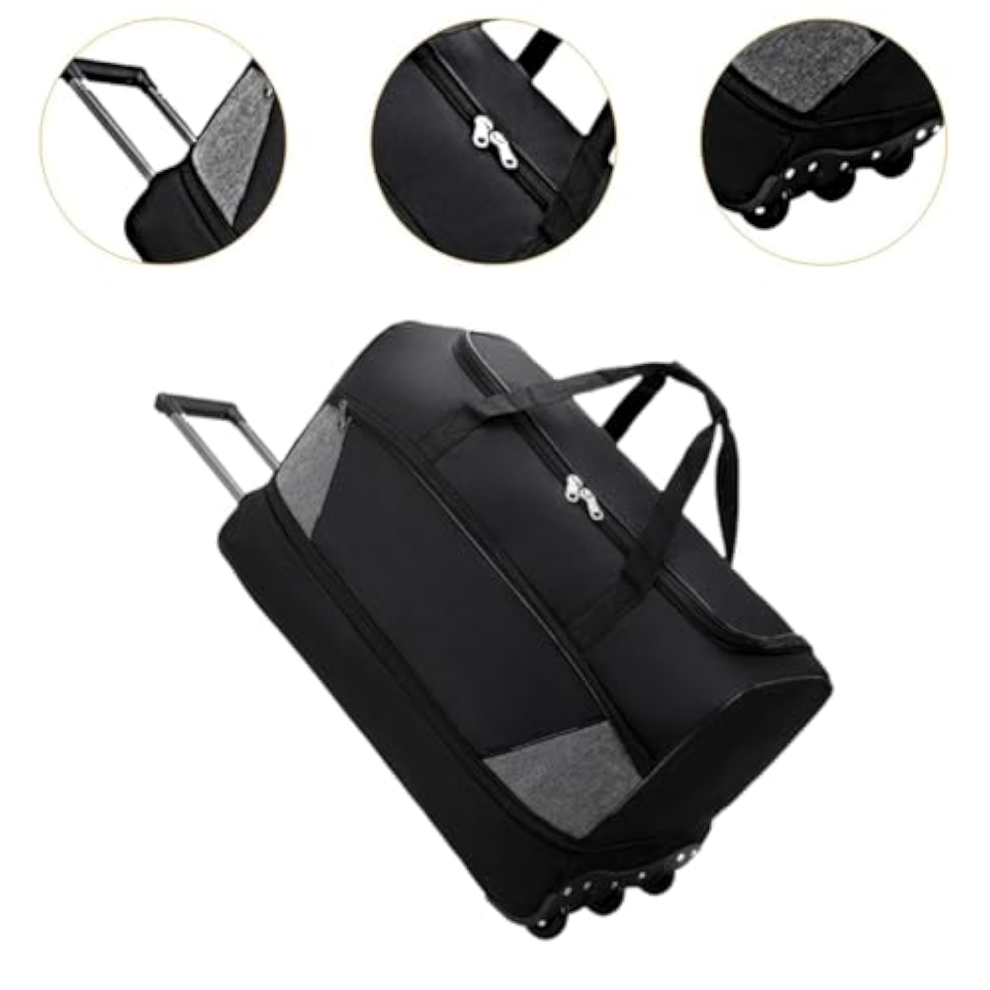Wheeled Duffel Bag Handbag for Picnic, Large Capacity, Black