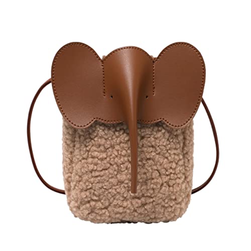 Women Fashion Elephant Plush Phone Shoulder Bag Cute Animal Elephant Purse Crossbody Bag