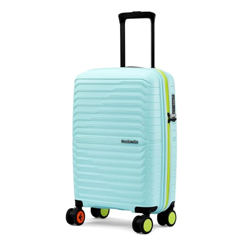 Image of Nasher Miles Cairo Hard-Sided Polypropylene Cabin Luggage 20 inch | 55cm | 8 Wheels Small Trolley Bag for Travel | Suitcase (Pastel Green & Neon)