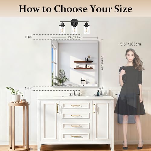 Image of COFENY Silver Bathroom Mirror for Wall, 30x30 Inch Square Mirrors with Metal Frame, Modern Vanity Wall Mirror Decor for Bathroom Sink, Living Room, Entryway Hangs Horizontal or Vertical