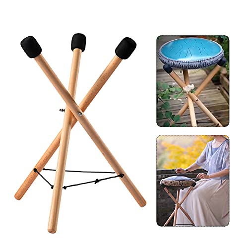 Image of EKDJKK Handpan Drum Stand, Tongue Drum Bracket, Solid Wood Adjustable Tripod Structure Drum Holder, Extendable Snare Holder Bracket for 12 to 22 Inch Percussion Instrument