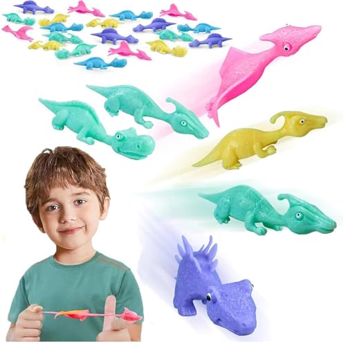 MNFPSJB 25PCS Dinosaur Finger Slingshot Toys - Stretchy Finger Flying Dinosaur Toy - Christmas Eve Box Stocking Fillers - Random Color (SD-30)