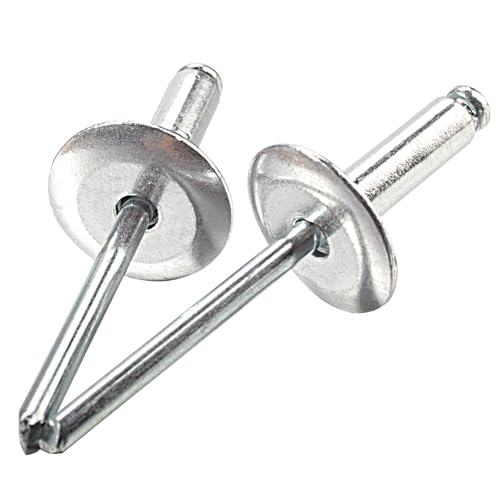 Linkup 50pcs pack 1/4\" x 5/8\" Large flange Pop blind Rivets,Large Head aluminum rivets,6.4mm x 16mm pop rivets,Aluminum Body Steel Mandrel Rivets (Silver) - Thumbnail 4