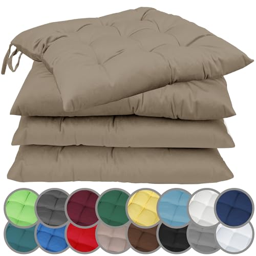 Mozzeilee Stuhlkissen 4er-Set - Mit Rutschfesten Bändern, 43x41x35 Cm - Baumwoll-Leinen Bezug, Waschbar - Für Küche, Büro, Garten