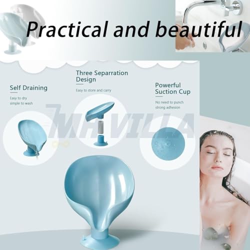Image of Self Draining Soap Holder with Suction Base - Pack of 2 (Multi-Color) | Waterproof Leaf Shape Soap Dish Stand for Bathroom & Kitchen