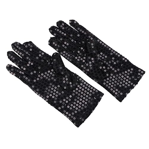 CHENGZI 1 works Adult Costume Halloween Glitter Short Gloves Dance Stage Gloves Adults Sparkling Sequin Dance Gloves (Black) - Image 2