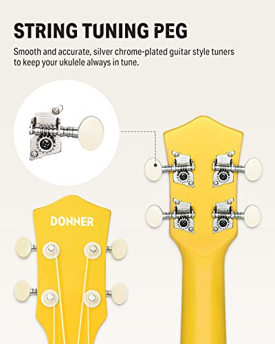 Image of Donner Soprano Ukulele for Beginner 21 Inch Matte Ukulele Beginner Kit with Bag Strap Tuner Strings Picks Cloth, Free Online Lessons, Holiday Christmas & Birthday Gift (Yellow)