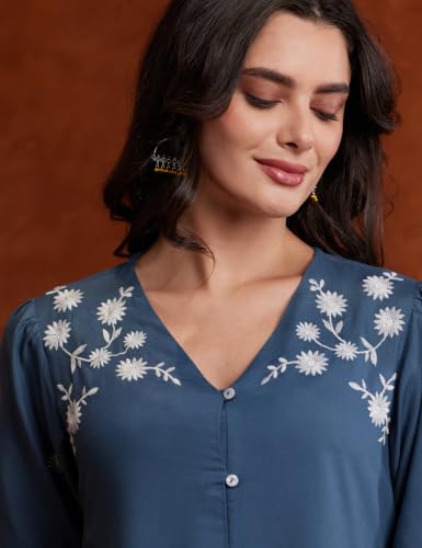 Image of Amazon Brand - Myx Women's Embroidered Shirt Dress | Below The Knee (Available in Plus Sizes)