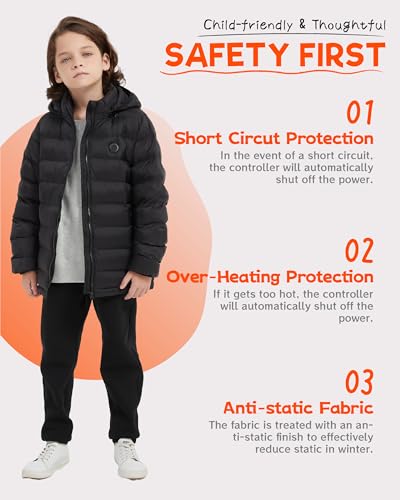 Image of HEWINZE Kids Heated Jacket,Lightweight Water-Resistant Hooded Puffer Heated Coat for child with 5V Battery Pack(Unisex)