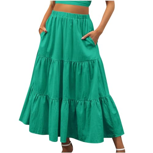 Skirts for Women Midi Length Casual Elastic Waist Pleated A Line Skirt Stretch Flowy Elegant Lounge Comfy Clothes - Main Image
