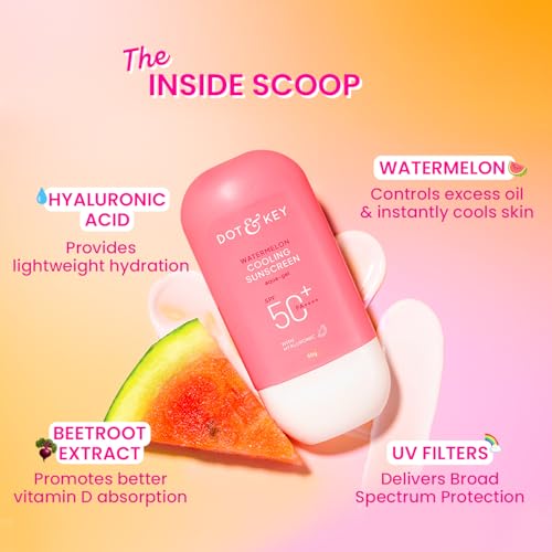 Image of Dot & Key Watermelon Luminous Skin Care Combo (Watermelon Sunscreen SPF 50 PA+++ 50gm & Watermelon Moisturizer 60 ml) | For Normal, Oily & Combination Skin | Controls Excess Oil | For UV /UVA Protect