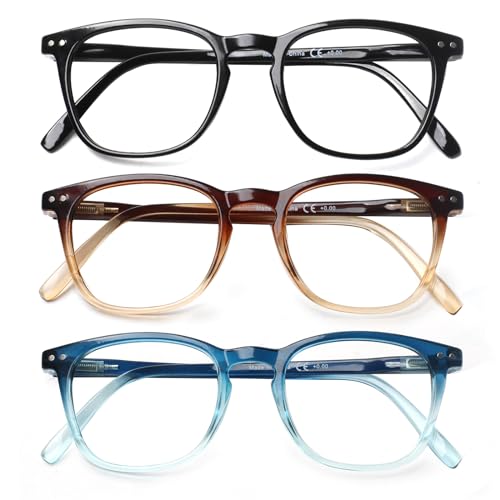 Image of Henotin 3-Pack Blue Light Blocking Reading Glasses,Spring Hinge Computer Readers for Men Women,Anti UV Ray Filter Eyeglasses (Mixed Color-1, 2.75, Diopters)