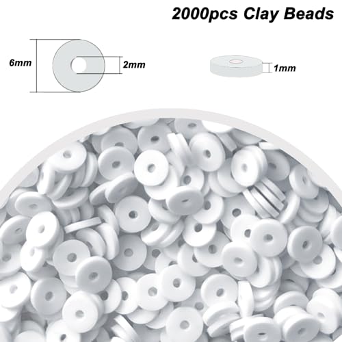 2000pcs White Clay Beads for Bracelets Making - Heishi Polymer Flat Disc Spacer Clay Bead for Jewelry Earring DIY Crafts 6mm - Thumbnail 2