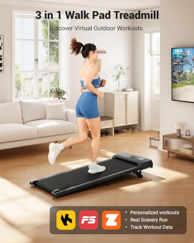 Image of THERUN Small Walking Pad Treadmill with 5% /8% Incline, 2.5HP Brushless Core with 265 /330 LBS Weight Capacity, Ultra-Quiet Under Desk Machine with Remote & LED Display for Home & Office Use