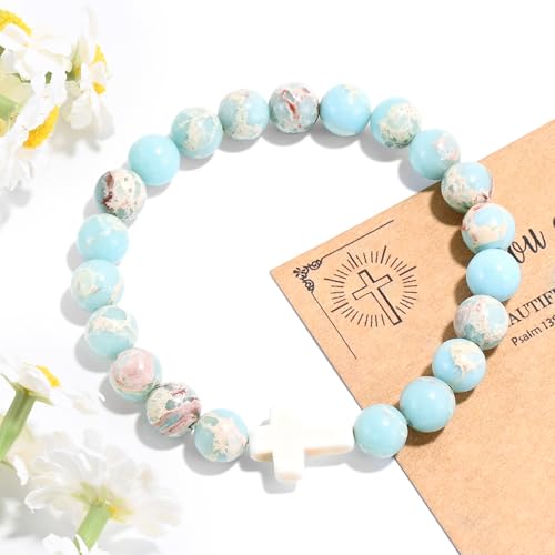 VIBILIA Cross Beaded Bracelets for Women, Inspirational Natural Gemstone Heart Bracelets for Women, Birthday Gifts for Women Mom Daughter Wife Sister Coworker Friend on Christmas Thanksgiving4