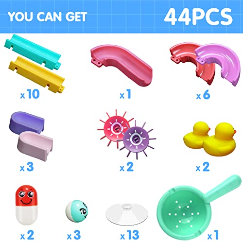 Bath Toys, Kids Bath DIY Track Balls Game Shower Watermill Slide Bathtub Water Toy for Toddlers, Educational Gift for 3-6 Year Olds Boys Girls, 44PCS - Image 6