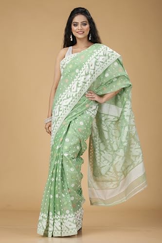Image of OISHANI SAREE GHOR Women's Traditional Bengal Cotton Silk Soft Jamdani Saree - Beautiful design and Quality - Without Blouse Piece