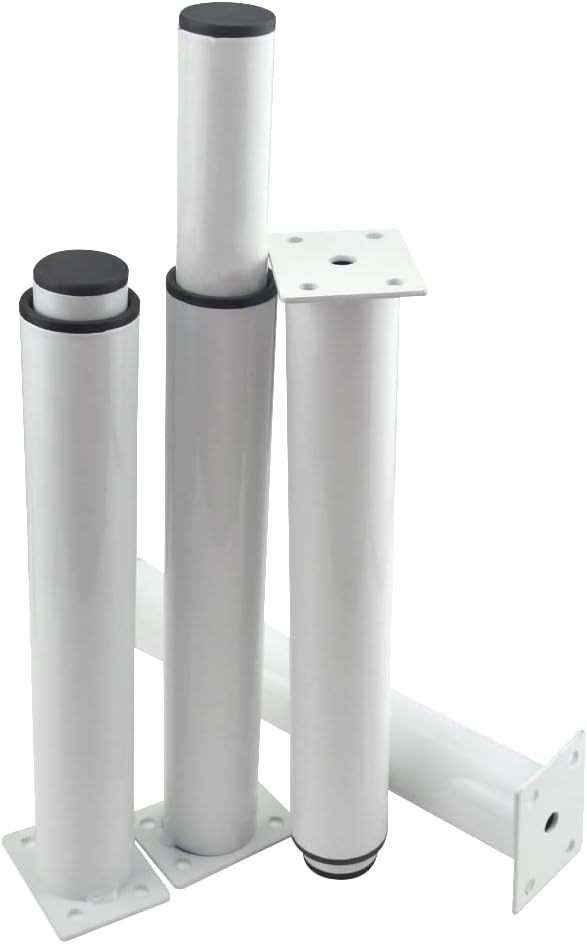 8Pack Metal Adjustable Furniture Legs 10-16.5 Inch Cabinet Foot Legs Heavy Duty Bed Center Frame Slat Support Leg with 16 Screw for Table Bed Sofa (White)