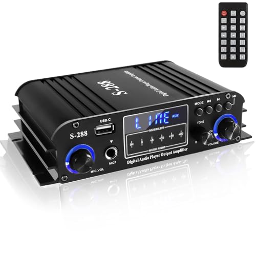 Romicta 4 Channel Bluetooth 5.0 Stereo Amplifier, 50Wx4 HiFi Power Amp, 1200W Max, USB/SD/FM, Class D Home Audio Receiver for Home Theater & Karaoke, Includes Remote & Power Adapter