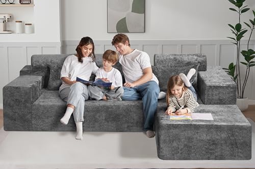 Image of HABUTWAY 105 inch L-Shape Modular Sectional Sofa Couch for Living Room,No Assembly Required,Modular Comfy Sofa with Deep Seat for Living Room Bedroom,Luxury Distressed Velvet(Right,Grey)
