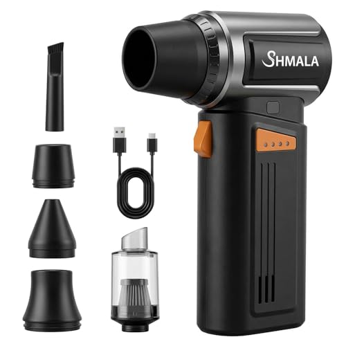 SHMALA 150000RPM 2-in-1 Electric Air Duster & Mini Vacuum Cordless Compressed Air Blower with 4-Speed MAX Turbo Type-C Fast Charging 4 Nozzles for PC Keyboard Car Home Cleaning