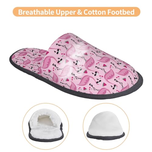 Cute Watermelon Flamingo Print Women Slippers Home Furry Shoes Keep Men Couples Shoes Warm For Women-4