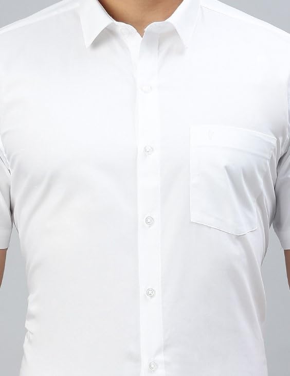 Image of RAMRAJ COTTON Men White Half Sleeve Shirt Crafted For Comfort| Durability| And Timeless Everyday Style