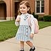 Toddler Girl Plaid Outfits Fall Winter Dress Knit Ribbed Bow Sweatshirt Tops and Button Fashion Skirts Set（Blue White+Plaid,6Y