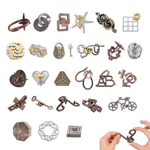 26 Pcs Metal Brain Teaser Puzzles Assortment Adults Difficult Magic Puzzles for Classroom Mind Challenge Educational,Highly Hard Brain Games IQ Logic Test, 3D Highly Difficult Adult Puzzles（26 Models）