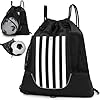 STAY GENT Coulisse Zaino da Basket per Bambini Giovani e Adulti, Foldable Zaino Calcio Pallavolo Sportiva con Staccabile Palla Borsa a Rete per Palestra Yoga Escursionismo, Bianco Nero Striscia