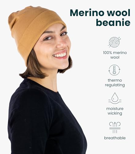 Image of Merino Wool Beanie for Women & Men - 100% Merino Skull Cap 17.5um - All Season Unisex Adult Hat & Socks for Running, Hiking