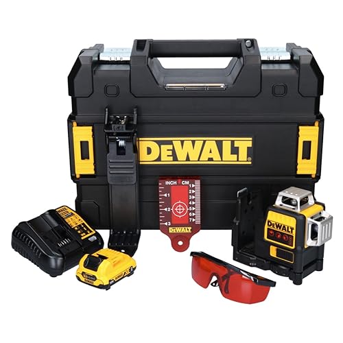 DEWALT - Laser Multilignes 3x360° 12V Li- Ion 2Ah - niveau laser autonivelant 4° sans fil avec faisceaux rouges - 1 batterie - chargeur et coffret - Précision +/- 3mm - Distance 30m - DCE089D1R-QW