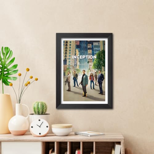 Image of TenorArts Inception Poster Hollywood Movie Posters Vector Art Photo Frame Painting With Dark Wooden Texture (12inches x 9inches)
