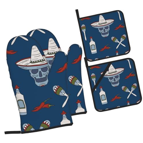 Juego De Manoplas Y Agarraderas, Simbolos Mexicanos Guantes Lavables Guantes De Cocina Resistentes Agarraderas De Cocina para Cocina Horno Hornear