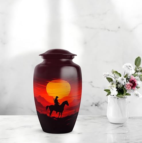 Image of Cowboy Urn - Large & Small Urn for Ashes Adult Male - Funeral Urns for Adult Ashes Women - Tiny Urns for Human Ashes - Urn for Ashes for Women (Combo - 10 inch & 3 inch, 5 Pcs)