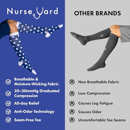 Image of Nurse Yard Compression Socks for Nurses - Women & Men - 20-30mmHg Graduated Compression, For Medical Staff, Athletes - 1 Pair