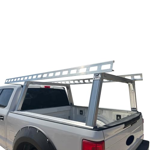 Image of Black Horse Heavy Duty Ladder Rack Over Cab System 5.5' Bed Silver Aluminum Compatible with All 3 /4-ton Trucks with 5.5ft to 5.7ft Bed Length Not Compatible with tonneau covers-CSFRHD55