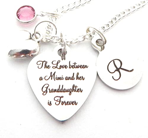 The Love between a Mimi and her Granddaughter is Forever Necklace, Family Jewelry, Birthstone Necklace, Grandchild, Personalized Gifts