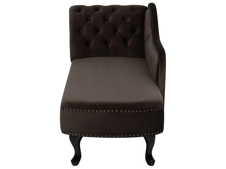 Image of Velvet Modern Chesterfield Chaise Lounge Couch 166 X 63 X 76 for Your Loving Space (Brown, Left Arm)