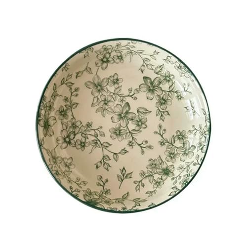 YLCYDLYU Teller Set 2-Teiliges Set Aus Keramiktellern Mit Grünen Blumen Im Vintage-Stil Für Das Geschirr Im Restaurant- Und Heimbereich-C-21x4.2cm-A 7 YLCYDLYU Teller Set 2-Teiliges Set Aus Keramiktellern Mit Grünen Blumen Im Vintage-Stil Für Das Geschirr Im Restaurant- Und Heimbereich-C-21x4.2cm-A