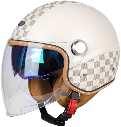 Dual Visor 3/4 Open Face Motorcycle Helmet for Men & Women, DOT Approved Unisex Retro Half Helmet，Motorbike Casco for Moped Cruiser Bobber and Chopper