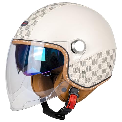 Dual Visor 3/4 Open Face Motorcycle Helmet for Men & Women, DOT Approved Unisex Retro Half Helmet,Motorbike Casco for Moped Cruiser Bobber and Chopper