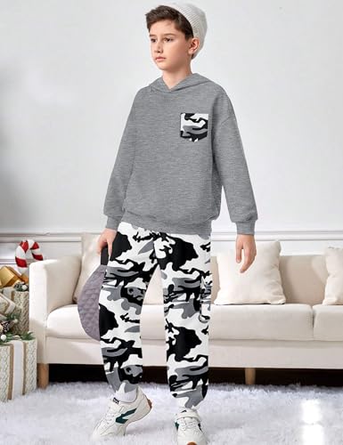 KANGKANG Boys Clothes Two Piece Long Sleeve Hooded Sweatshirt Top Camouflage Sweatpants Fall Outfits Winter Clothes Set 6-16Y3