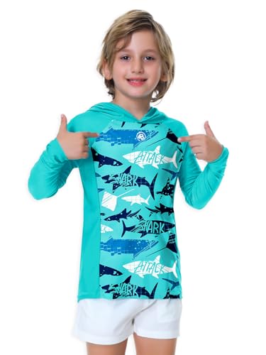 Image of AOBUTE Unisex Kids Long Sleeve Hoodie Rash Guard Boys UPF 50+ Swim Top with Thumb Hole 3-12 Years